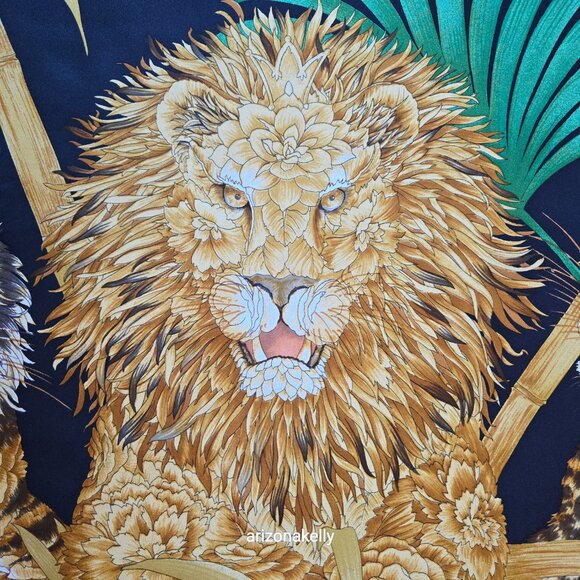 Salvatore Ferragamo Silk Carré Scarf Big Cats, Fox, Bird in Floral Style Jungle - Picture 2 of 16